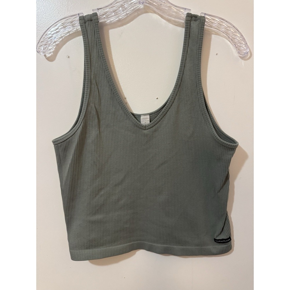 Vintage CALVIN KLEIN Olive Drab Ribbed knit Tank Top‎ Large